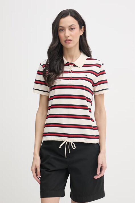 Tommy Hilfiger polo damskie bawełniane z elastanem beżowe WW0WW49247