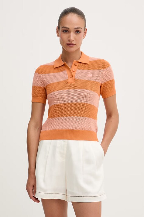 Lacoste polo damskie bawełniane pomarańczowe AF9847