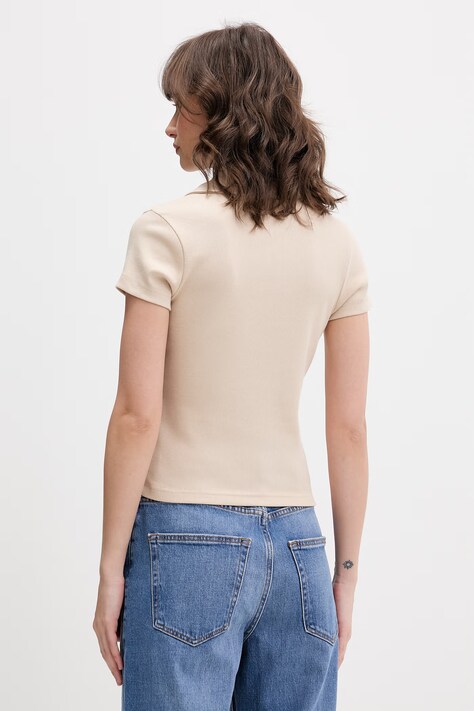 Tommy Jeans polo damskie bawełniane z elastanem beżowe DW0DW22326