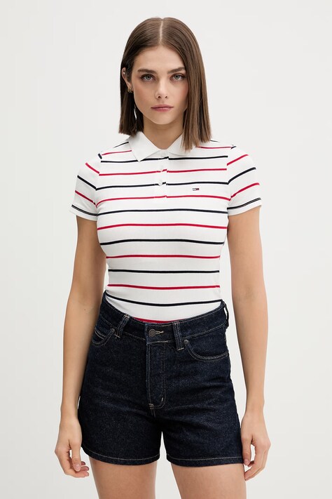 Tommy Jeans polo tričko dámske bavlnené s elastanom biele DW0DW22327