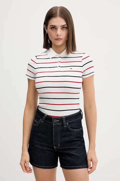 Tommy Jeans polo damskie bawełniane z elastanem białe DW0DW22327