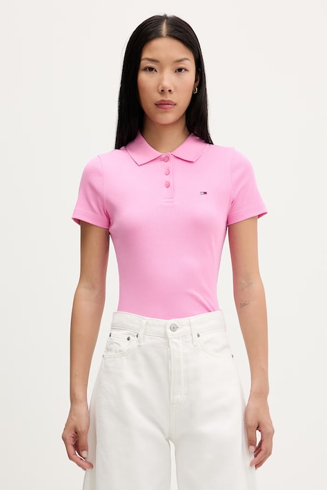 Tommy Jeans polo pentru femei, din bumbac cu elastan roz DW0DW22327