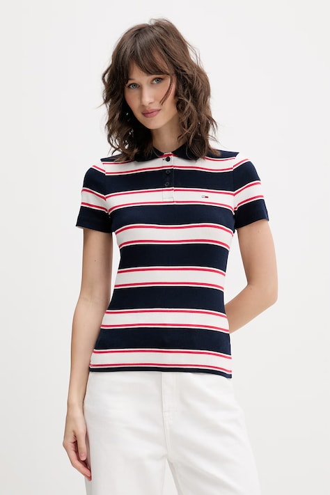 Tommy Jeans polo damskie bawełniane z elastanem granatowe DW0DW22327