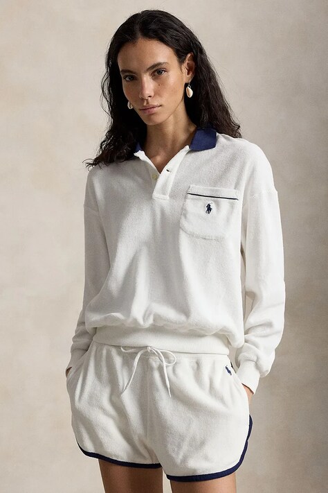 Polo Ralph Lauren pulover ženski bombažen LT WT COTTON TERRY-KNT-POLO bel 211A12737002