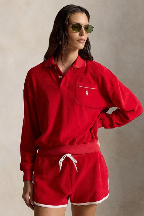 Polo Ralph Lauren bluza damska bawełniana LT WT COTTON TERRY-KNT-POLO czerwona 211A12737003