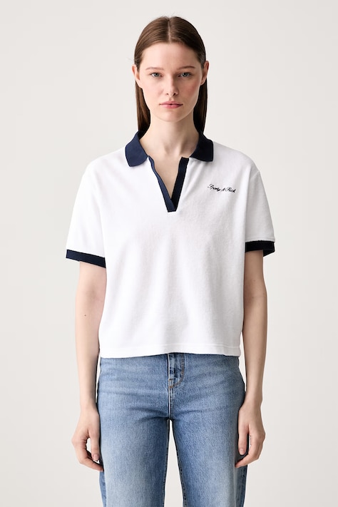 Sporty & Rich Signature Logo polo bawełniane damskie białe TO04275326WH50