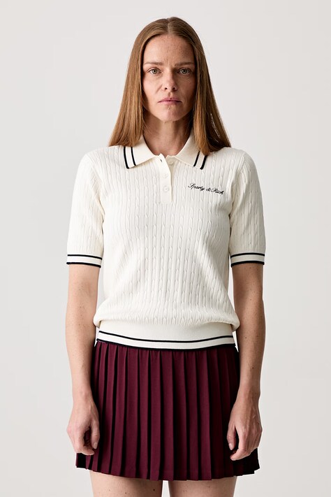 Sporty & Rich Signature Logo polo z wiskozą damskie beżowe TO06875326WH63