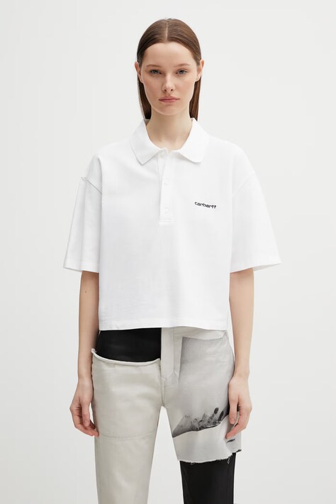 Carhartt WIP W' S/S Carhartt Script Polo TS bawełniane damskie białe I034553.00AXX