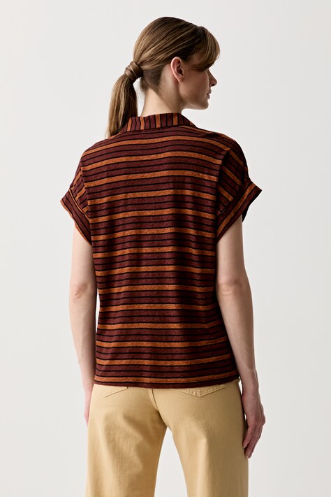 United Colors of Benetton polo damskie z lnem brązowe 35LYD301E