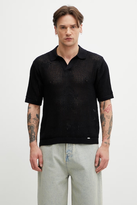 BEVERLY polo swetrowe z bawełną męskie czarne MLM100725.01