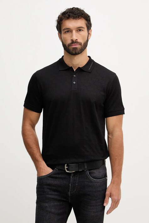 Karl Lagerfeld polo bawełniane męski kolor czarny gładki 561204.745008