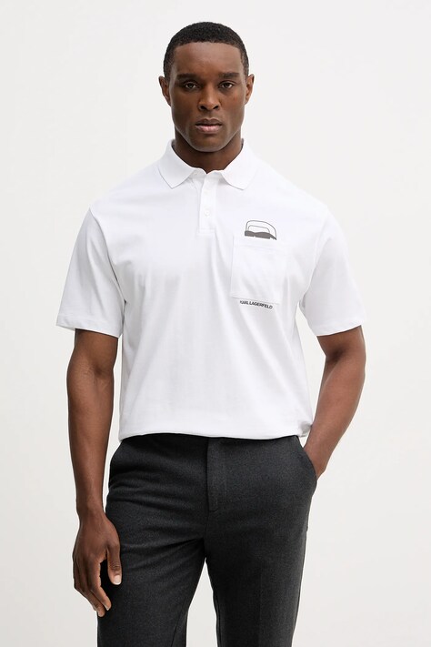 Karl Lagerfeld polo bawełniane męski kolor biały z nadrukiem 561225.745127