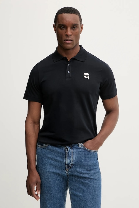 Karl Lagerfeld polo de bumbac culoarea bleumarin, cu imprimeu, 561224.745710