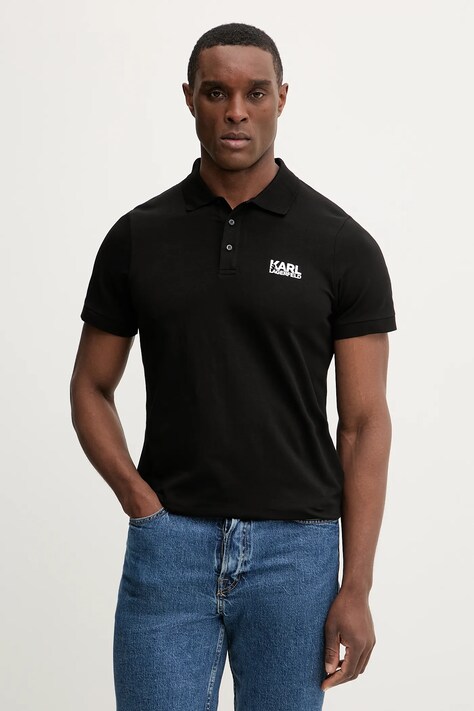 Karl Lagerfeld polo męski kolor czarny z nadrukiem 561235.745780