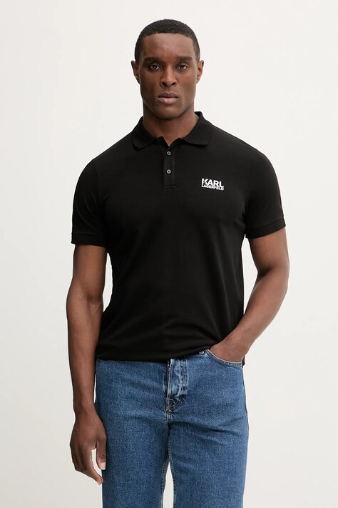 Karl Lagerfeld polo męski kolor czarny z nadrukiem 561235.745780