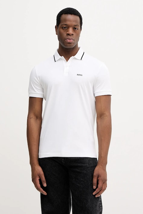 Bavlnené polo tričko BOSS Green biela farba, jednofarebné, 50554565