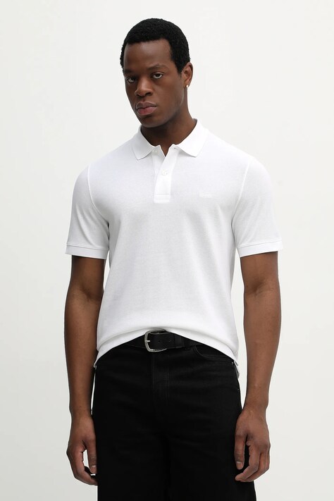 BOSS polo bawełniane Pallas męski kolor biały gładki 50553564