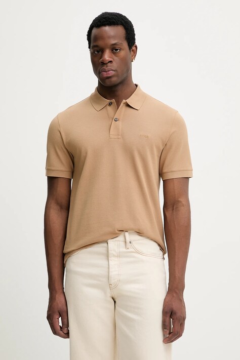BOSS polo in cotone Pallas uomo colore beige 50553564