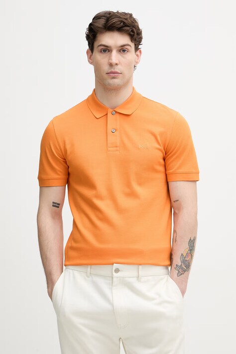 BOSS polo męskie bawełniane Pallas pomarańczowe 50553564