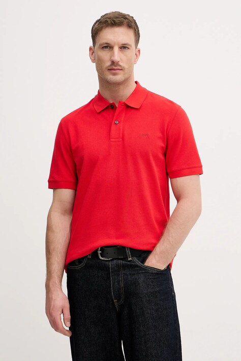 BOSS polo bawełniane Pallas męski kolor czerwony gładki 50553564