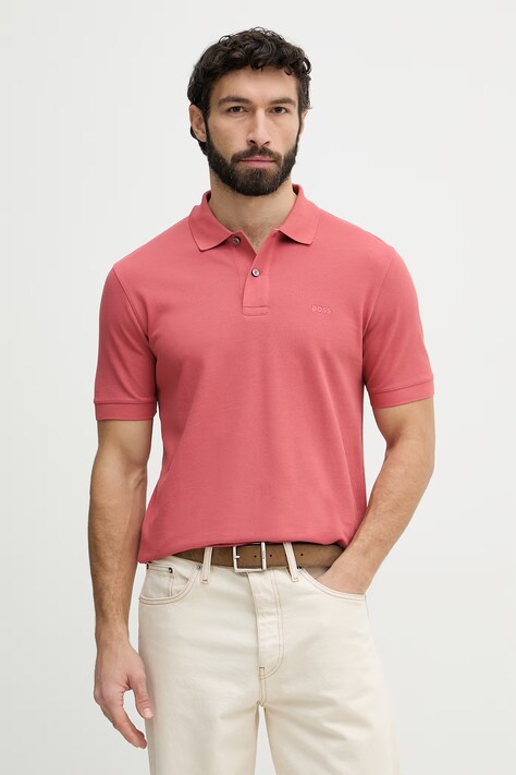 BOSS polo męskie bawełniane Pallas różowe 50553564