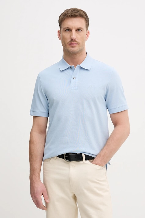 Bavlněné polo tričko BOSS Pallas pánské, modrá barva, 50553564