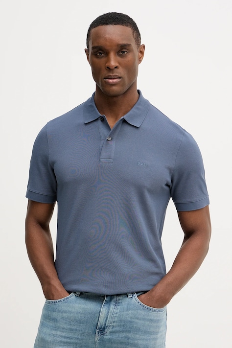 Pamučna polo majica BOSS Pallas boja: plava, bez uzorka, 50553564