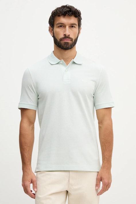 Памучна тениска с яка BOSS Pallas в зелено с изчистен дизайн 50553564