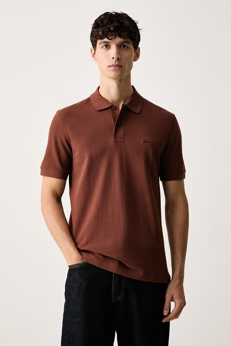 BOSS polo tričko pánske bavlnené Pallas hnedé 50553564