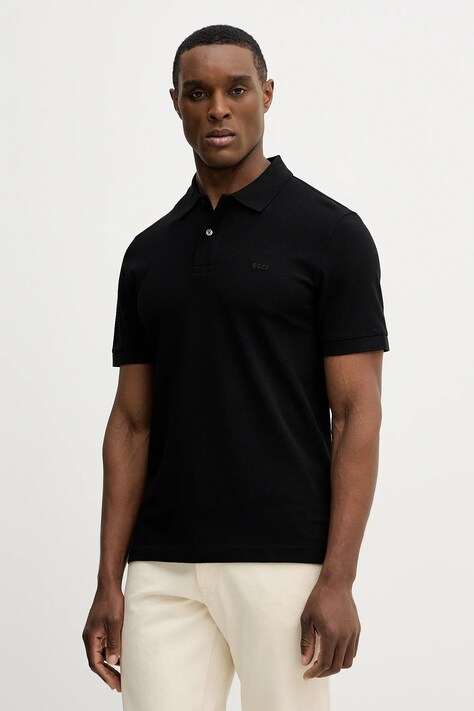 BOSS polo bawełniane Pallas męski kolor czarny gładki 50553564