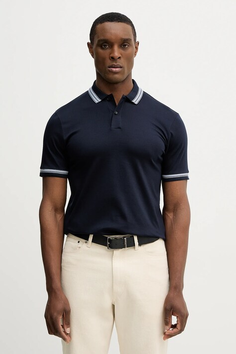 Хлопковое поло BOSS H-Phillipson 202 цвет синий однотонное 50554529