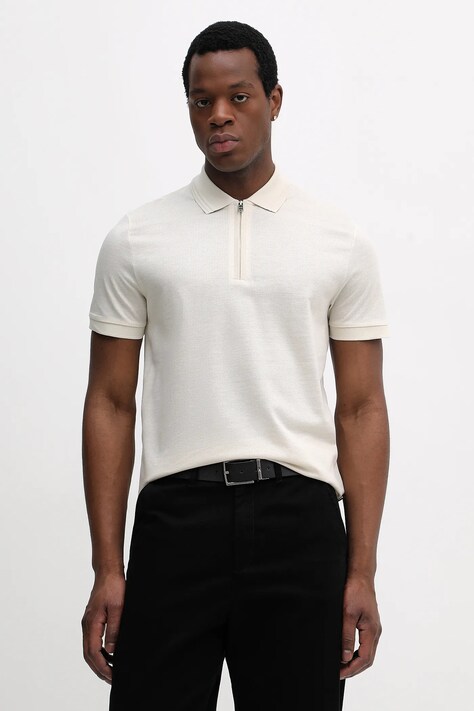 Тениска с яка BOSS H-Paras 70 в бяло с изчистен дизайн 50554614