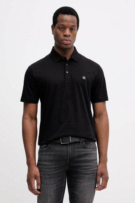 BOSS polo bawełniane męski kolor czarny gładki 50555829