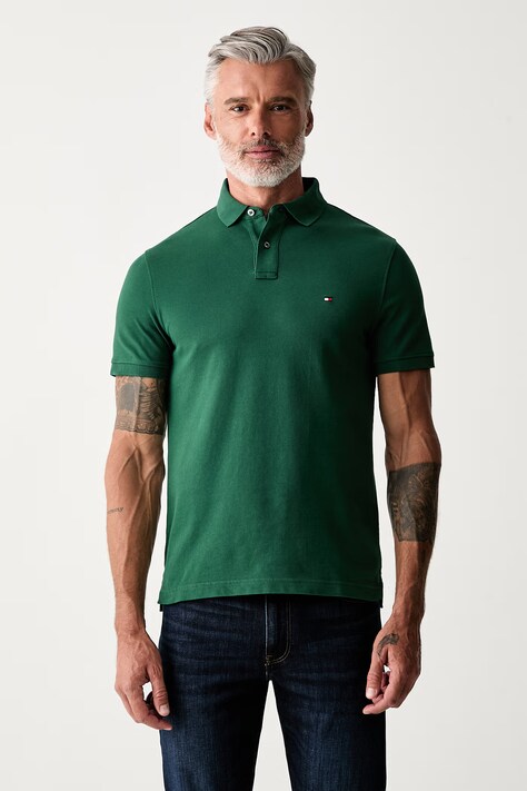 Tommy Hilfiger polo męskie bawełniane z elastanem zielone MW0MW17770