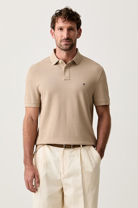 Tommy Hilfiger polo majica za muškarce od pamuka s elastanom bež MW0MW17770