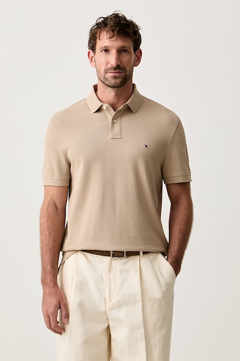 Tommy Hilfiger πόλο ανδρικό βαμβακερό με ελαστάν μπεζ MW0MW17770