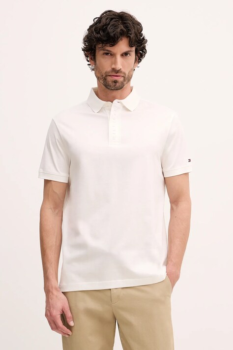 Tommy Hilfiger polo bawełniane kolor beżowy gładki MW0MW41611