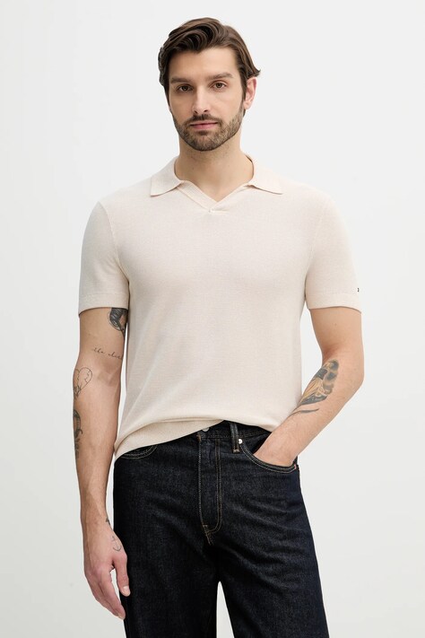 Tommy Hilfiger polo męski kolor beżowy gładki MW0MW41823