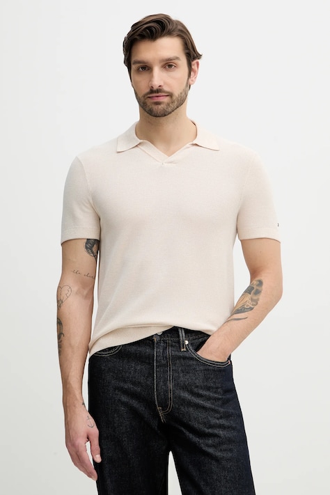 Tommy Hilfiger polo męski kolor beżowy gładki MW0MW41823