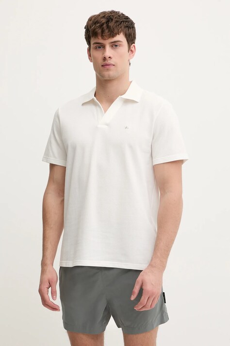 Βαμβακερό μπλουζάκι πόλο Karl Lagerfeld KL METAL ανδρικό, χρώμα: μπεζ, B1M46013