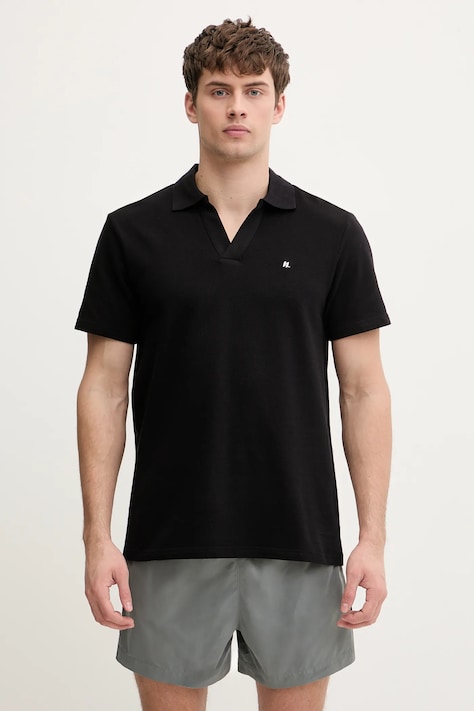 Βαμβακερό μπλουζάκι πόλο Karl Lagerfeld KL METAL ανδρικό, χρώμα: μαύρο, B1M46013
