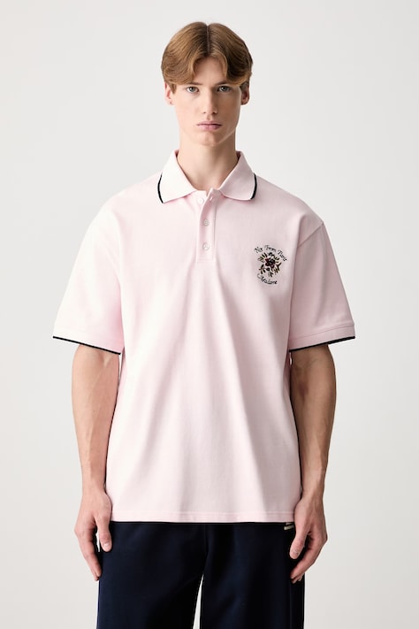 Drôle de Monsieur cotton polo shirt Polo Piqué Slogan Rose pink color with an application J.PL161.CO264.LPI