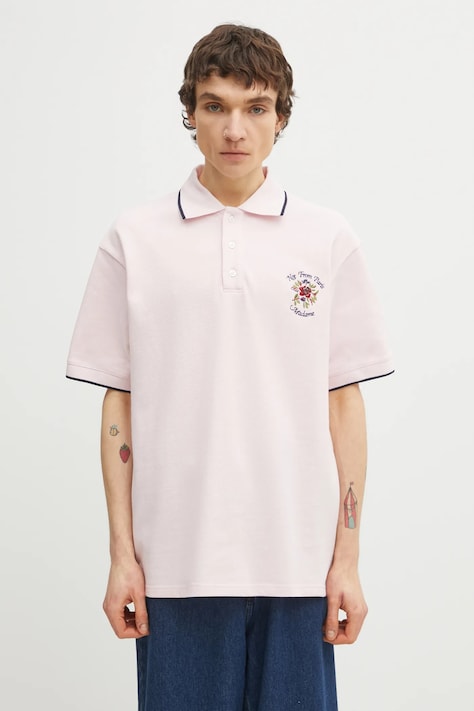 Drôle de Monsieur polo bawełniane Polo Piqué Slogan Rose męski kolor różowy z aplikacją J.PL161.CO264.LPI