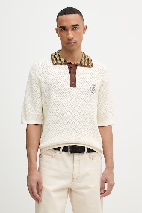 Drôle de Monsieur Pletena polo majica moška bombažna Maille Ajouré D Miroir bež K-PO206-CO292-OW