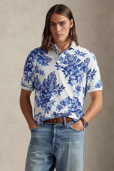 Polo Ralph Lauren polo bawełniane męski kolor niebieski wzorzysty 710P04013