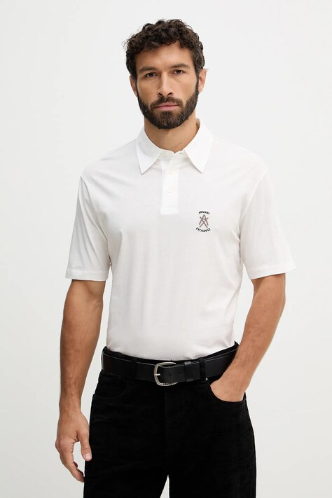 Armani Exchange polo bawełniane męski kolor beżowy gładki XM002209 AF10364