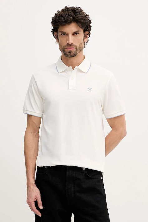 Hackett London polo bawełniane męski kolor beżowy gładki HM5600085