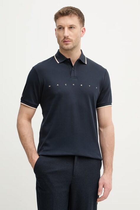 Hackett London polo bawełniane męski kolor granatowy z nadrukiem HM5600120