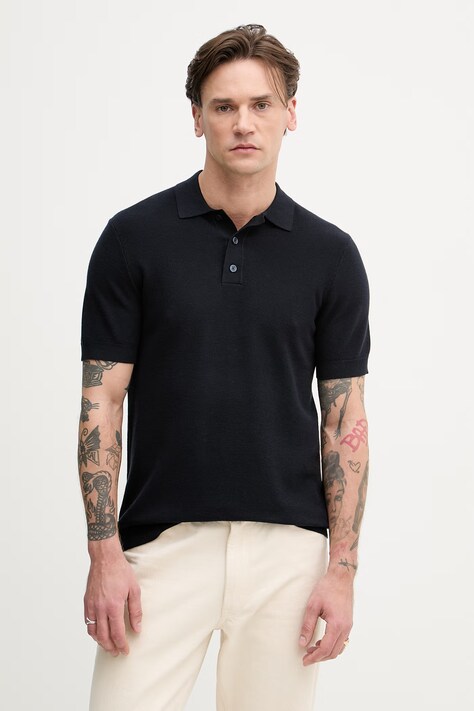 Hackett London polo męskie z bawełną granatowe HM7000186