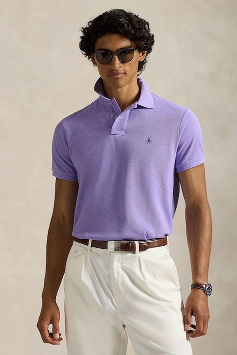Bavlněné polo tričko Polo Ralph Lauren BASIC MESH pánské, fialová barva, 710680784463